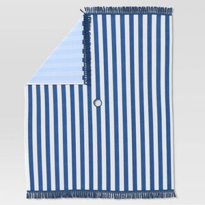 NEW Sun Squad Blue Stripe Beach Blanket w/Fringe